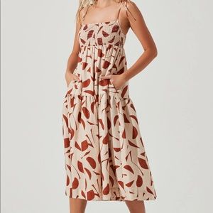 ASTR The Label MARLENE SQUARE NECK SMOCKED MIDI DRESS - LINEN